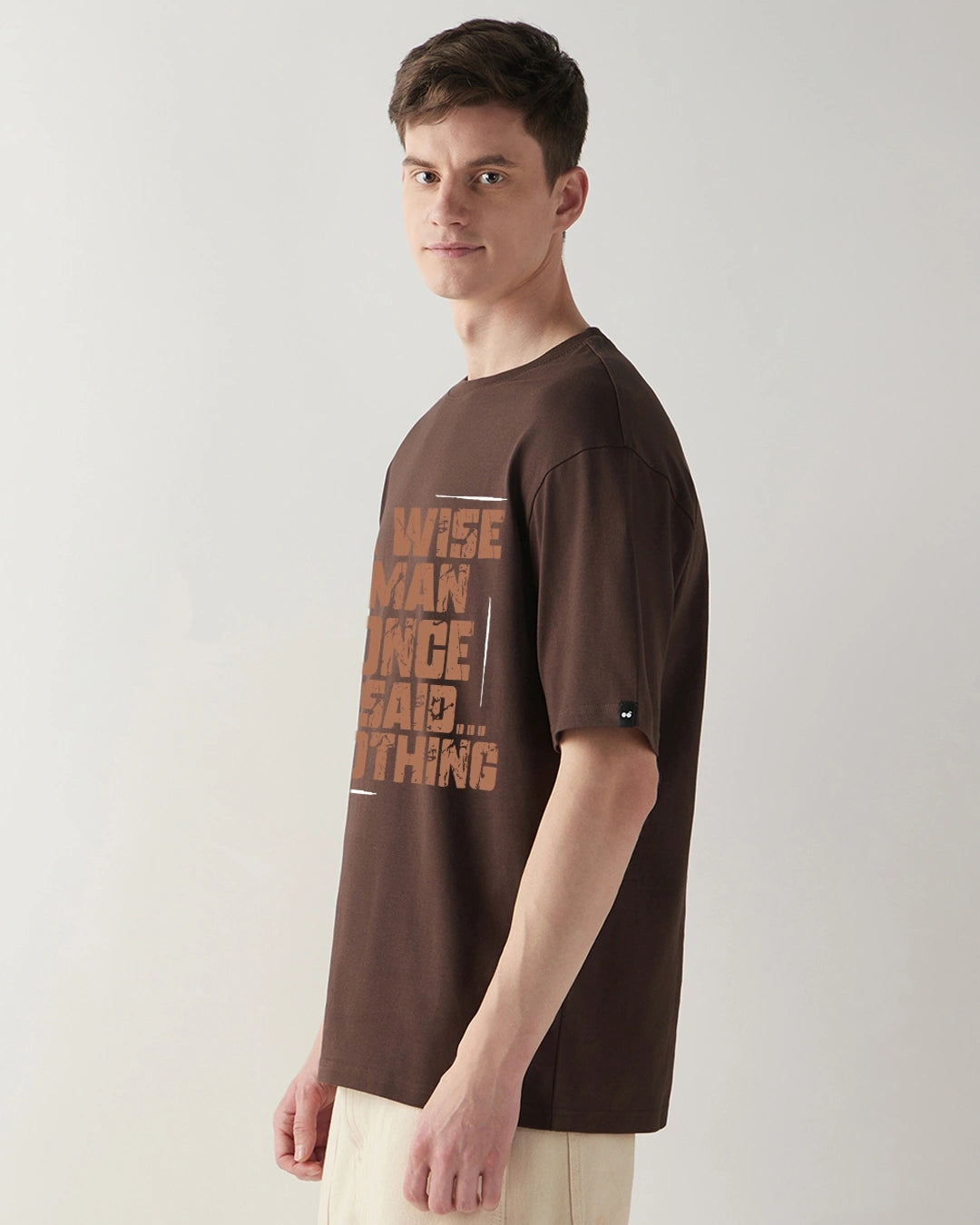 Fashionable Men’s Chocolate Brown Oversized T-Shirt with Printed Typography