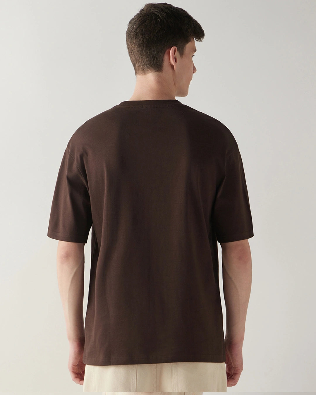 Fashionable Men’s Chocolate Brown Oversized T-Shirt with Printed Typography