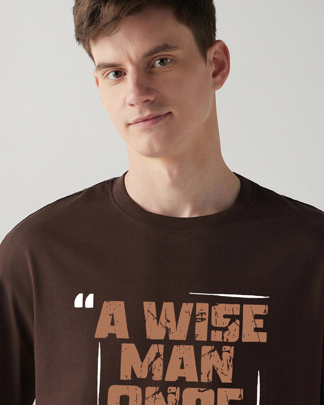 Fashionable Men’s Chocolate Brown Oversized T-Shirt with Printed Typography