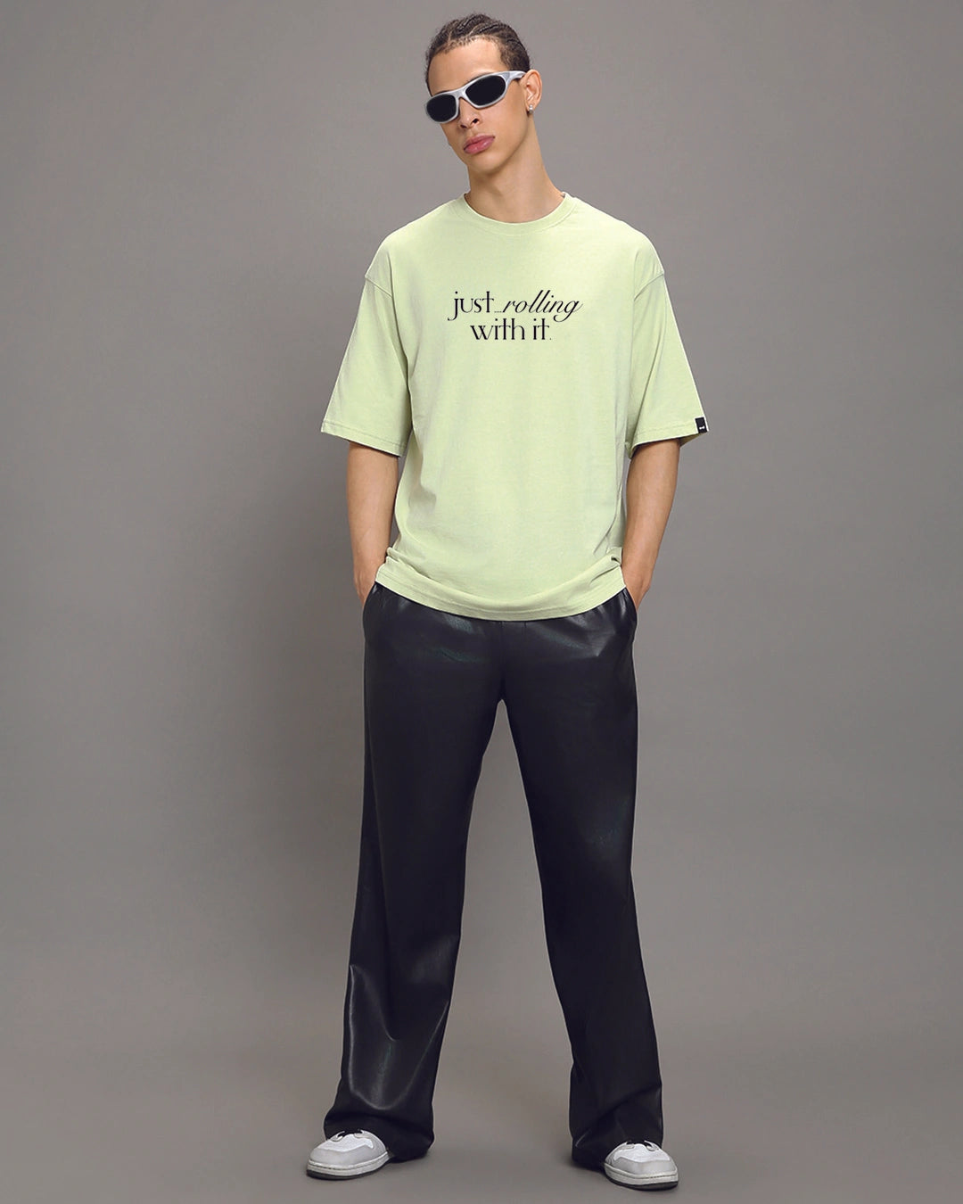 Men’s Oversized Graphic Printed T-Shirt Fog Green Comfortable Everyday Wear