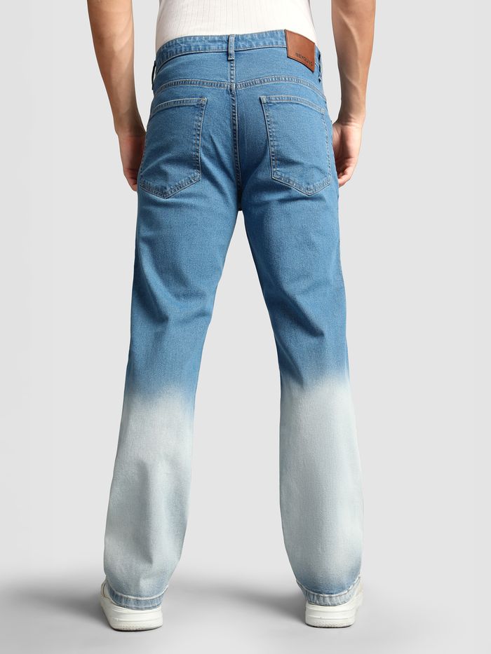 Men’s Mid Blue Ombre Bootcut Jeans Durable Comfortable Denim for Everyday Use
