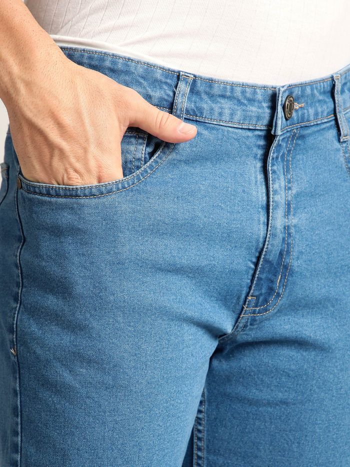 Men’s Mid Blue Ombre Bootcut Jeans Durable Comfortable Denim for Everyday Use