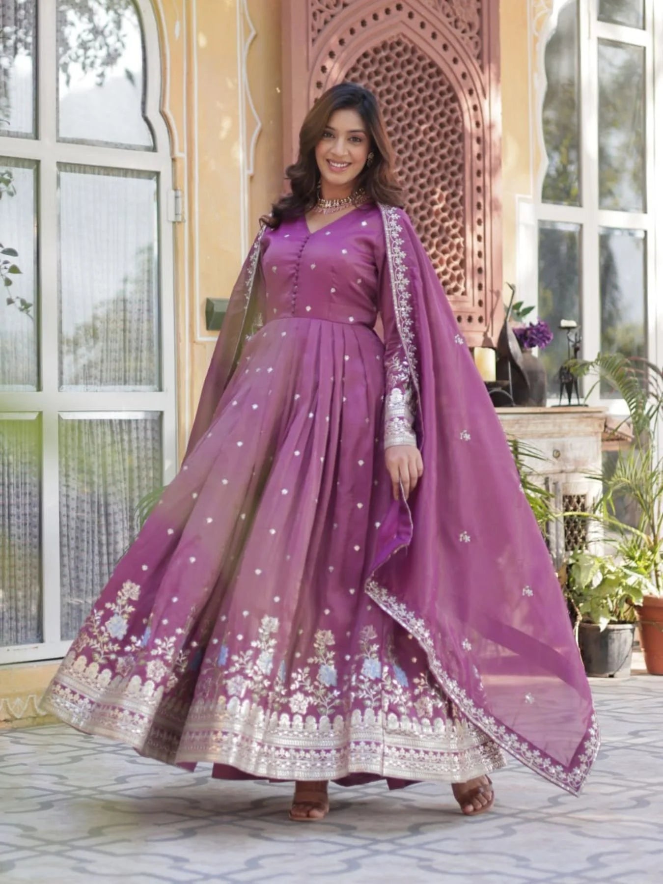 Premium Anarkali Gown for Women with Decorative Sequin Work and Heavy Dupatta for Party, Wedding, and Festive Wear