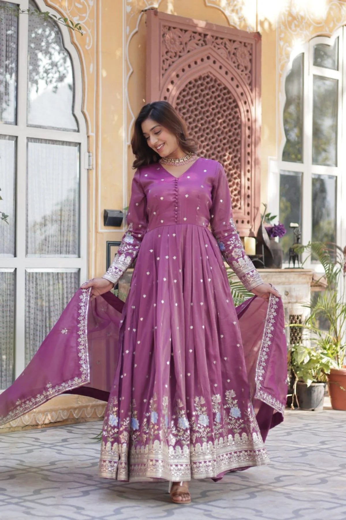 Premium Anarkali Gown for Women with Decorative Sequin Work and Heavy Dupatta for Party, Wedding, and Festive Wear
