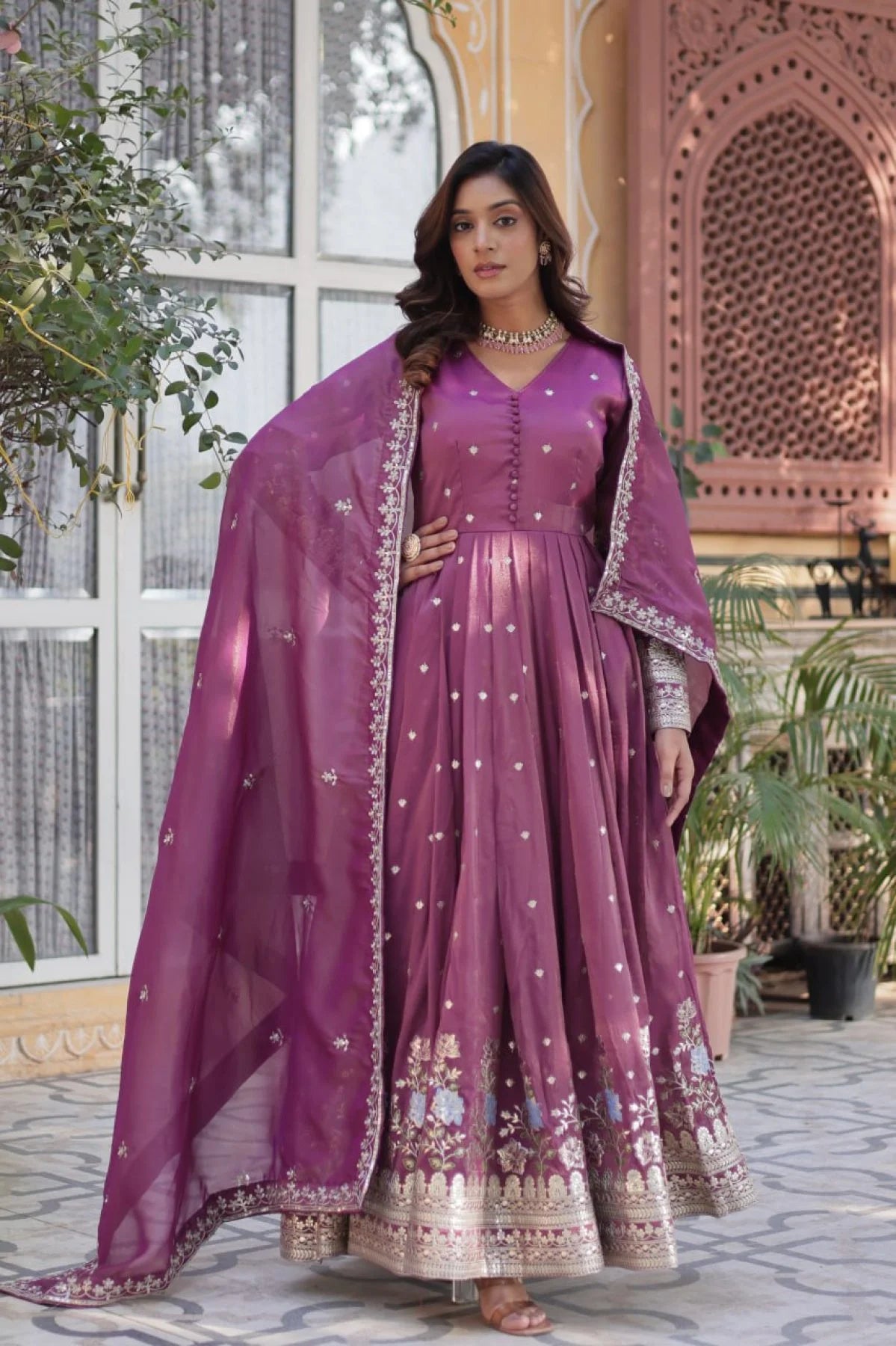 Premium Anarkali Gown for Women with Decorative Sequin Work and Heavy Dupatta for Party, Wedding, and Festive Wear