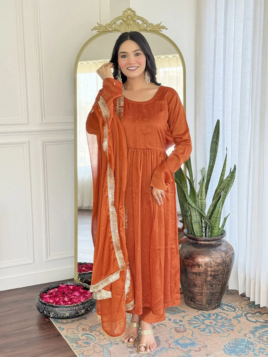 Women’s Stylish Anarkali Kurti with Dupatta Set in Vichitra Fabric for Elegant Festival and Celebration Look