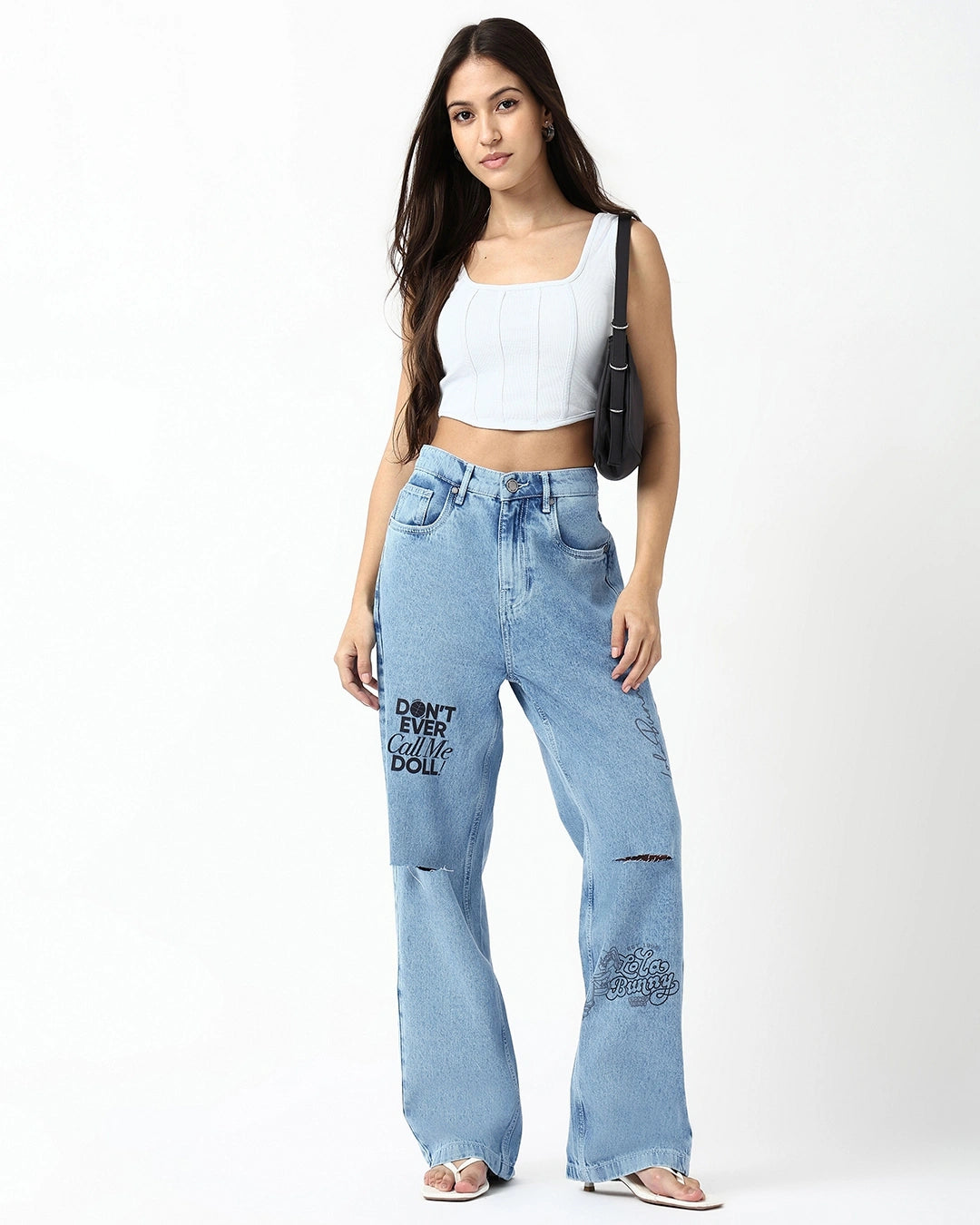 Everyday Wear Women’s Light Blue Washed Distressed Jeans Relaxed Trendy and Comfortable