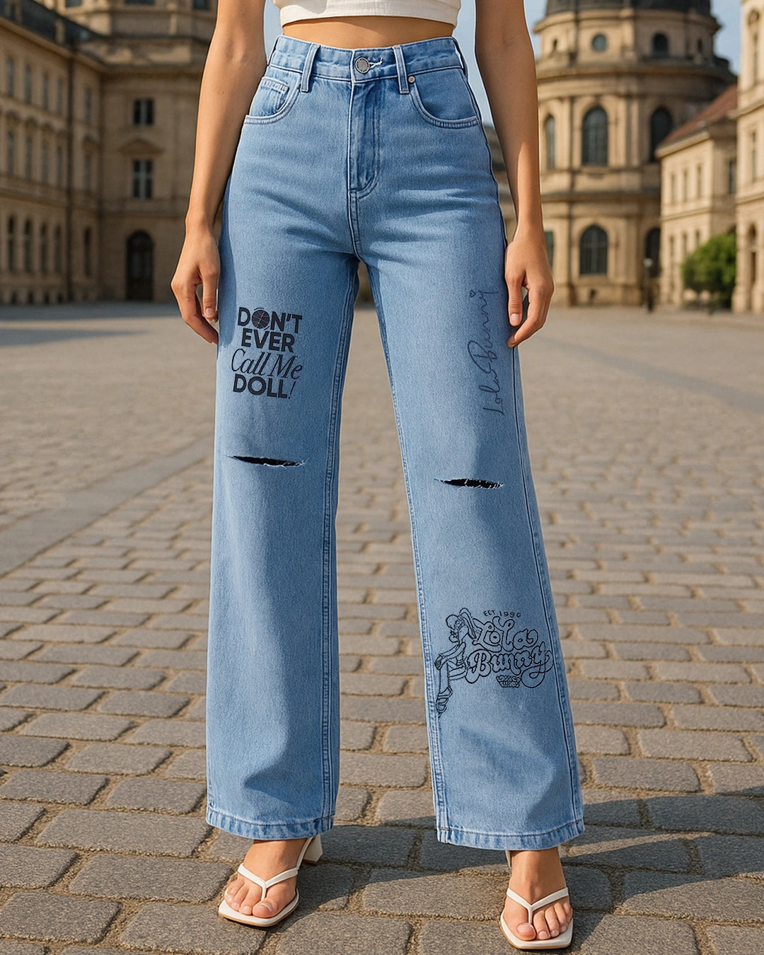 Everyday Wear Women’s Light Blue Washed Distressed Jeans Relaxed Trendy and Comfortable