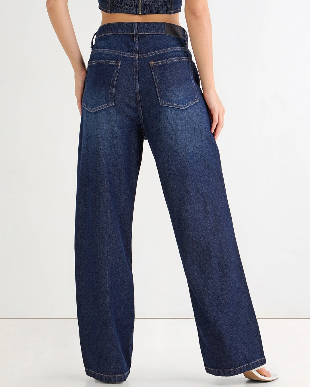 Trendy Korean Baggy Wide Leg Jeans for Women in Blue Washed Denim