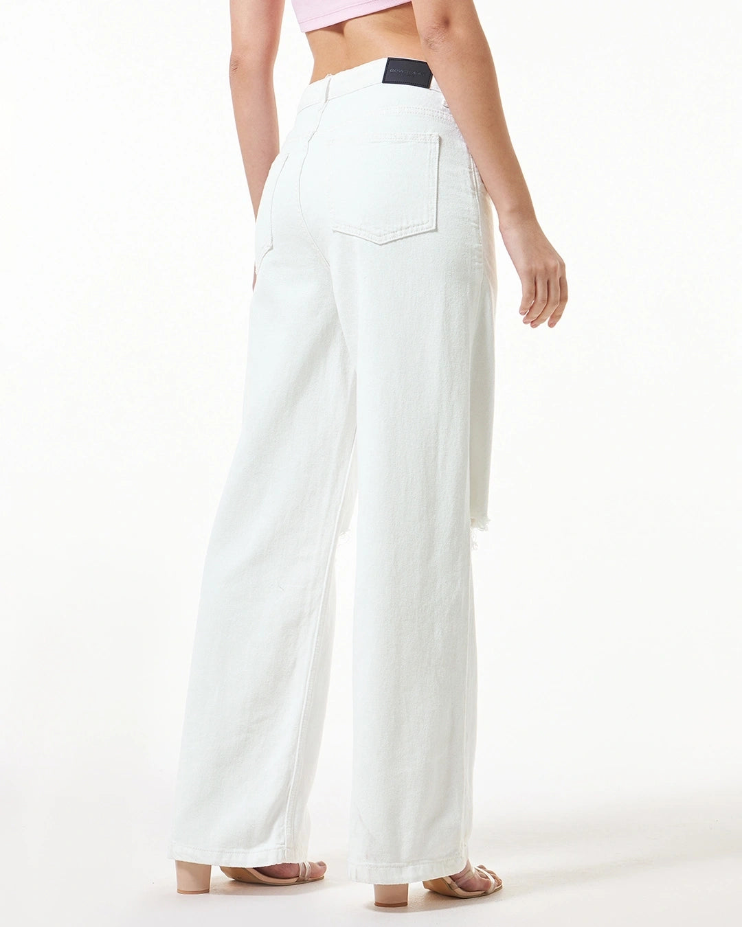 Loose Fit White Baggy Distressed Wide Leg Jeans for Women